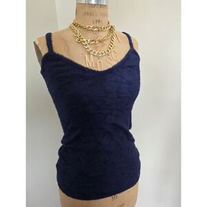Savage X Fenty Fuzzy Knit Cami Top Navy Blue XS NWT